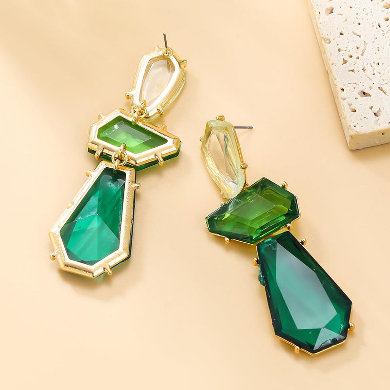 eartif Statement Earrings for Women Vintage Brown Rhinestone Earrings Big Boho Colorful Earrings Large Crystal Drop Dangle Earring Formal Earrings Prom Party Jewelry Gift (Green) - Image 3