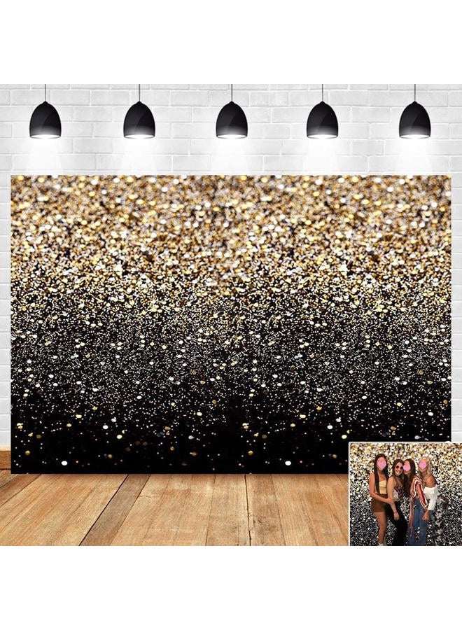 Fanghui Gold and Black Photography Backdrop Sequin Spot Bokeh Starry Sky Background Supplies Wedding Baby Portrait Shooting Photo Booth Props 7x5ft - Image 1