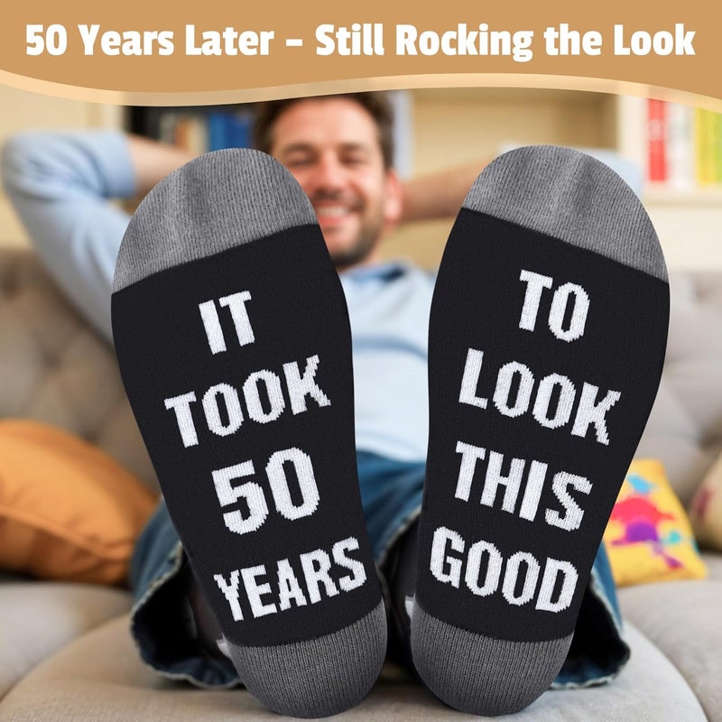 Pradnel 50th Birthday Gifts for Him Cool Gifts for 50 Year Old Man Happy 50th Birthday Decorations for Men Vintage 1975 Wine GlassToilet Paper Roll Novelty Socks Funny 50 Year Old Gift ideas for Mens - Image 5