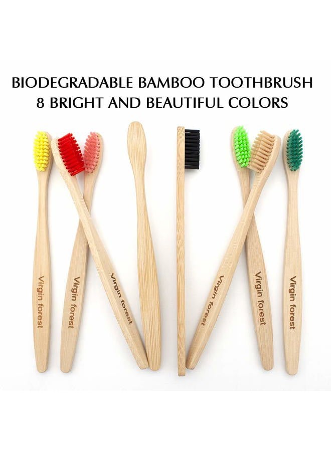 Virgin forest Bamboo Toothbrush, Biodegradable Toothbrush, Eco Friendly Natural Wooden Toothbrushes, Vegan Organic Bamboo Charcoal Tooth Brush for Sensitive Gums Medium Bristle Set of 8 Color - Image 2