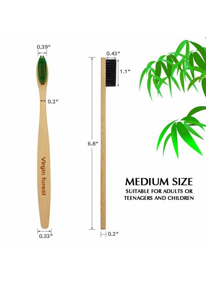 Virgin forest Bamboo Toothbrush, Biodegradable Toothbrush, Eco Friendly Natural Wooden Toothbrushes, Vegan Organic Bamboo Charcoal Tooth Brush for Sensitive Gums Medium Bristle Set of 8 Color - Image 5