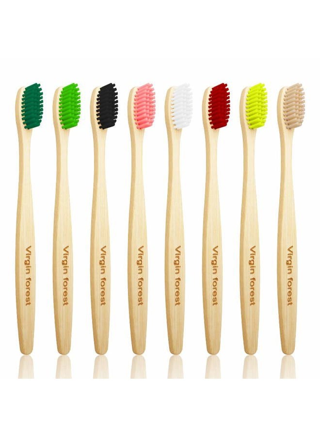 Virgin forest Bamboo Toothbrush, Biodegradable Toothbrush, Eco Friendly Natural Wooden Toothbrushes, Vegan Organic Bamboo Charcoal Tooth Brush for Sensitive Gums Medium Bristle Set of 8 Color - Image 1