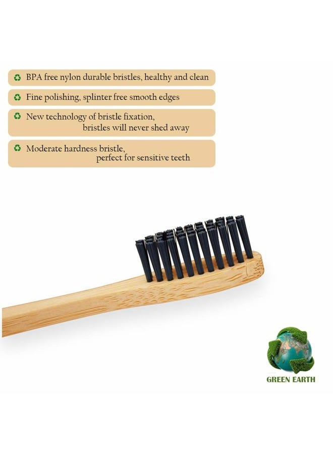 Virgin forest Bamboo Toothbrush, Biodegradable Toothbrush, Eco Friendly Natural Wooden Toothbrushes, Vegan Organic Bamboo Charcoal Tooth Brush for Sensitive Gums Medium Bristle Set of 8 Color - Image 4