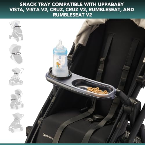 TRENDHUB صينية وجبات خفيفة متوافقة مع UPPAbaby Vista V2، Vista، Cruz، Cruz V2، RumbleSeat، RumbleSeat V2، صينية وجبات خفيفة مع حامل أكواب، آمنة للغسل في غسالة الصحون، تركيب سريع، تطوى مع عربة الأطفال، ملحقات عربة الأطفال - Image 2