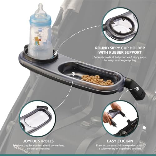 TRENDHUB صينية وجبات خفيفة متوافقة مع UPPAbaby Vista V2، Vista، Cruz، Cruz V2، RumbleSeat، RumbleSeat V2، صينية وجبات خفيفة مع حامل أكواب، آمنة للغسل في غسالة الصحون، تركيب سريع، تطوى مع عربة الأطفال، ملحقات عربة الأطفال - Image 3