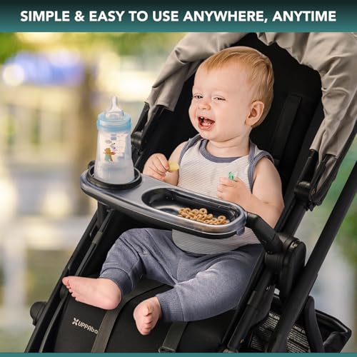 TRENDHUB صينية وجبات خفيفة متوافقة مع UPPAbaby Vista V2، Vista، Cruz، Cruz V2، RumbleSeat، RumbleSeat V2، صينية وجبات خفيفة مع حامل أكواب، آمنة للغسل في غسالة الصحون، تركيب سريع، تطوى مع عربة الأطفال، ملحقات عربة الأطفال - Image 4