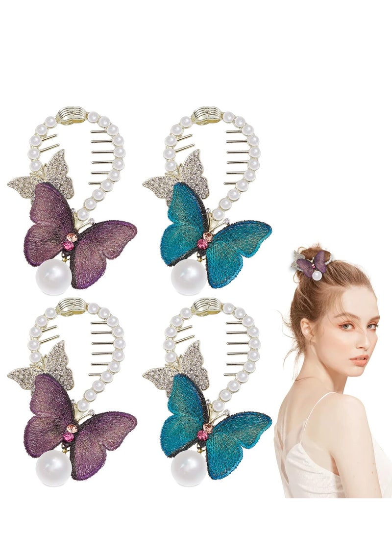 KASTWAVE 4 Pcs Butterfly Claw Clips Butterfly Hair Clips Non Slip Jaw Clips 2 Colors Strong Hold Butterfly Hair Clamps for Women Girls Thick Thin Hair(Purple + Blue) - Image 1