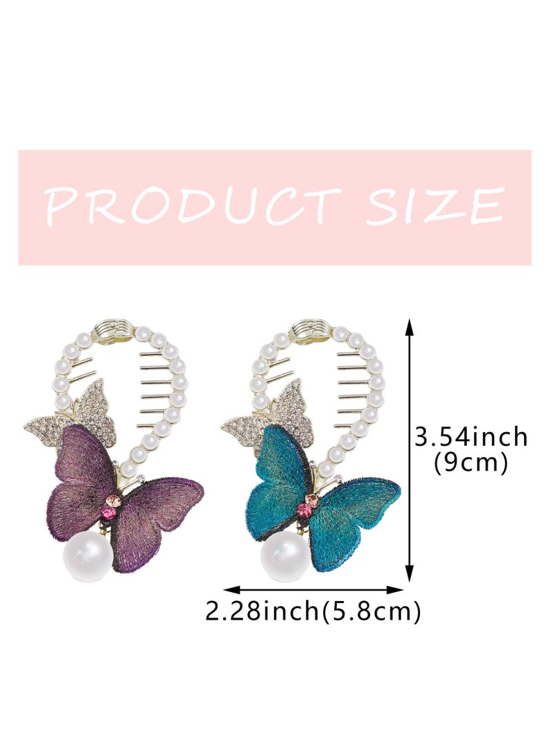 KASTWAVE 4 Pcs Butterfly Claw Clips Butterfly Hair Clips Non Slip Jaw Clips 2 Colors Strong Hold Butterfly Hair Clamps for Women Girls Thick Thin Hair(Purple + Blue) - Image 2