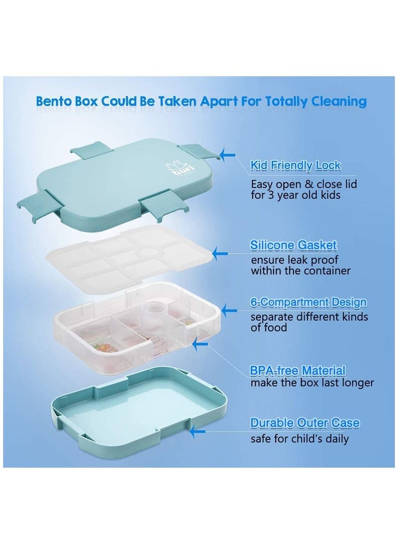 Arabest Kids Lunch Box, Bento Box for Kid with 6 Compartments, Food Grade Bento Lunch Box Snack Salad Boxes, 920ml Lunch Container for Adults Kids Kindergarten School Picnic and Travel Plastic Blue 24.5 x 16 x 4.7 cm  - Image 2