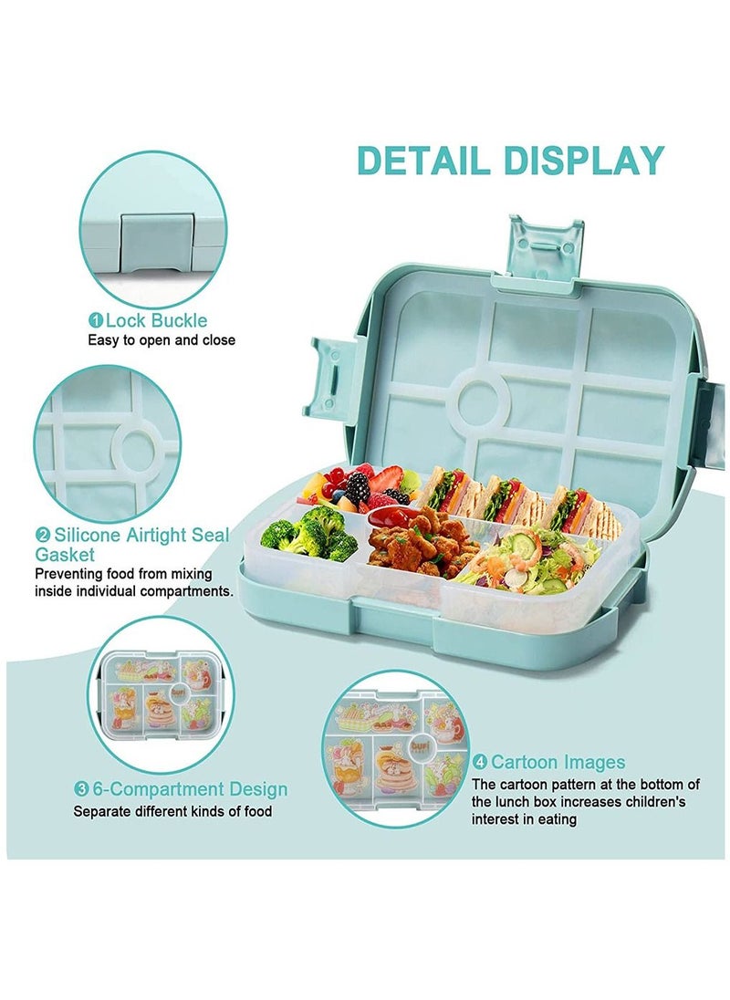 Arabest Kids Lunch Box, Bento Box for Kid with 6 Compartments, Food Grade Bento Lunch Box Snack Salad Boxes, 920ml Lunch Container for Adults Kids Kindergarten School Picnic and Travel Plastic Blue 24.5 x 16 x 4.7 cm  - Image 3