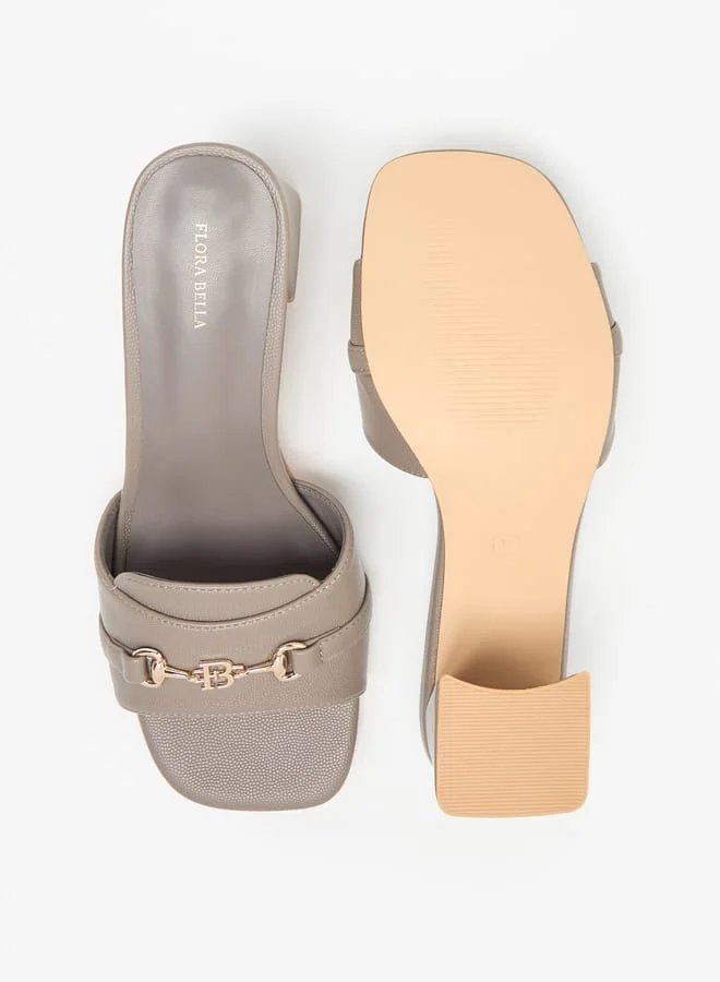 Flora Bella By Shoexpress Women Textured Slip-On Sandals with Block Heels and Buckle Accent