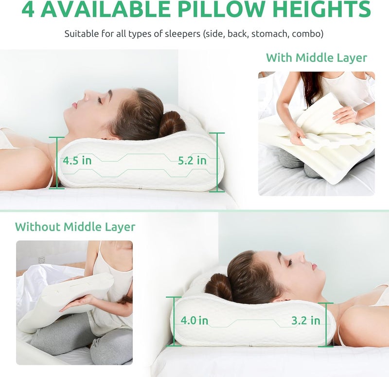 UTTU Cervical Pillow for Neck Strain Relief, Memory Foam Neck Pillow for Sleeping, Adjustable Orthopedic Sandwich Pillow, Contour Cooling for Side Back Stomach Sleeper, Travel(15.7"×11"×5.2"/4.5") - Image 4
