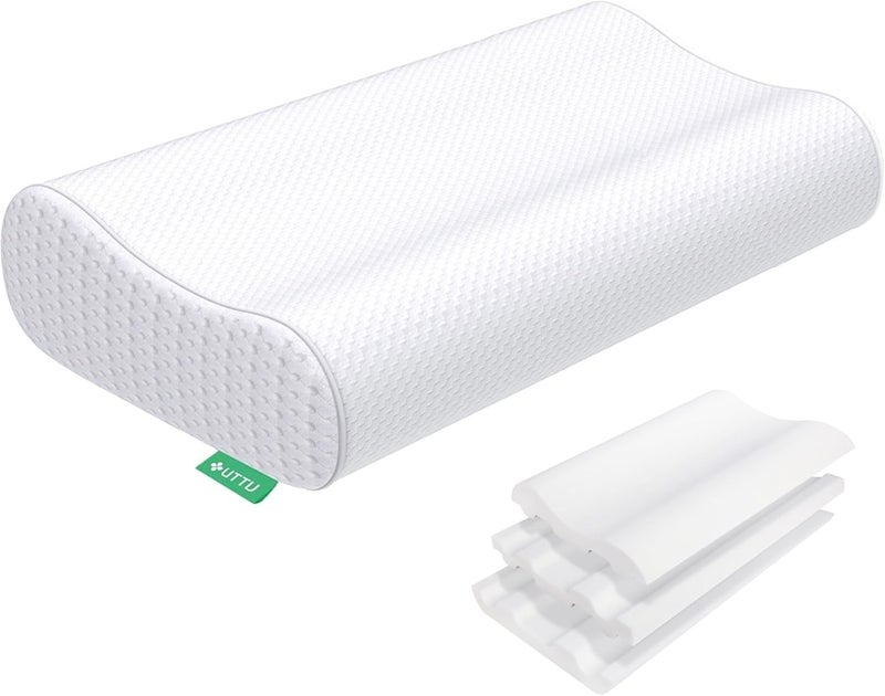 UTTU Cervical Pillow for Neck Strain Relief, Memory Foam Neck Pillow for Sleeping, Adjustable Orthopedic Sandwich Pillow, Contour Cooling for Side Back Stomach Sleeper, Travel(15.7"×11"×5.2"/4.5") - Image 1