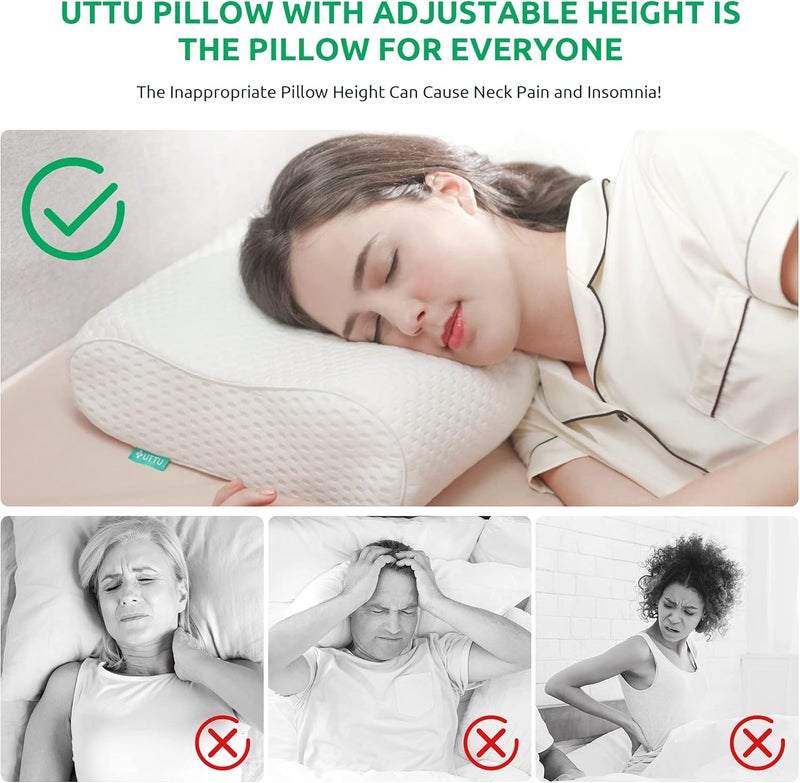 UTTU Cervical Pillow for Neck Strain Relief, Memory Foam Neck Pillow for Sleeping, Adjustable Orthopedic Sandwich Pillow, Contour Cooling for Side Back Stomach Sleeper, Travel(15.7"×11"×5.2"/4.5") - Image 2
