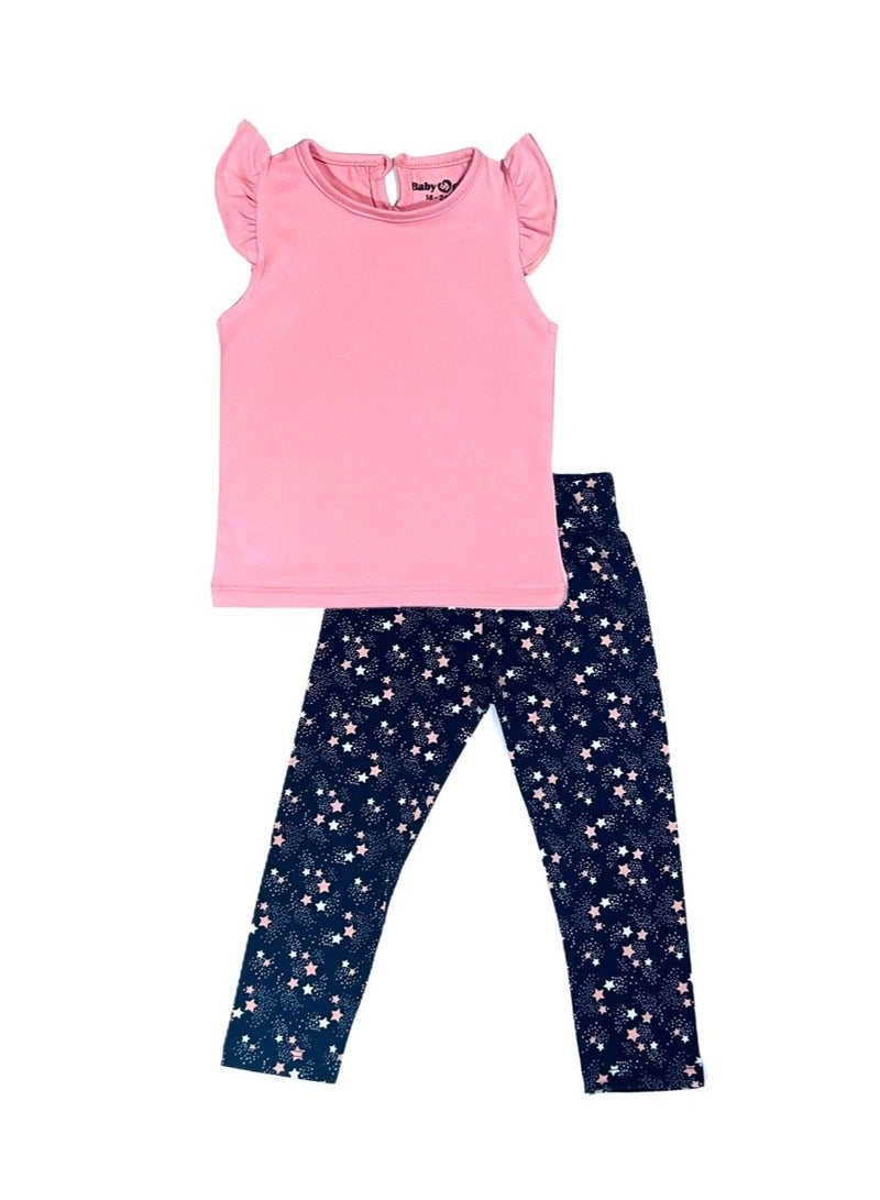 Baby Co. Pink Stars cotton set (Pink t-shirt + stars leggings)  - Image 1
