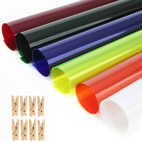 Meking 6pcs 16x20in Lighting Gels Filter with Wooden Clips for Gels, Transparent Color Correction Roll Film Plastic Sheet for Led Flash Strobe Light, 6 Colors - Image 1