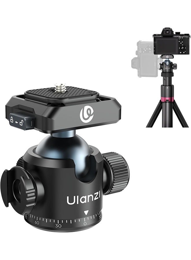 Ulanzi T100 Ball Head, Tripod Ball Head Mount 1/4 & 3/8 inch with Uka Quick Release Plate & Cold Shoe, 360° Rotating Panoramic Ball Head for DSLR Camera,Tripod,Monopod,Slider,Camcorder, 13lbs/6kg Load - Image 1