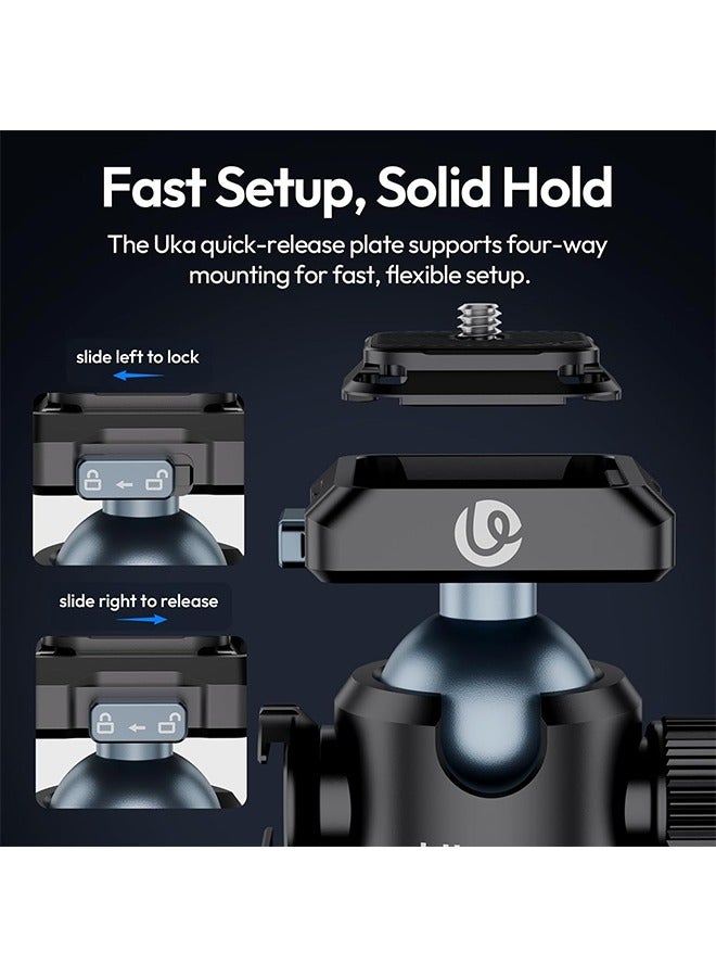 Ulanzi T100 Ball Head, Tripod Ball Head Mount 1/4 & 3/8 inch with Uka Quick Release Plate & Cold Shoe, 360° Rotating Panoramic Ball Head for DSLR Camera,Tripod,Monopod,Slider,Camcorder, 13lbs/6kg Load - Image 5