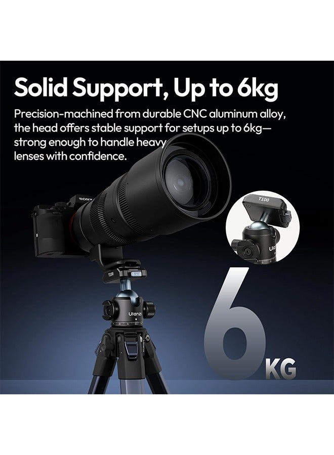 Ulanzi T100 Ball Head, Tripod Ball Head Mount 1/4 & 3/8 inch with Uka Quick Release Plate & Cold Shoe, 360° Rotating Panoramic Ball Head for DSLR Camera,Tripod,Monopod,Slider,Camcorder, 13lbs/6kg Load - Image 3