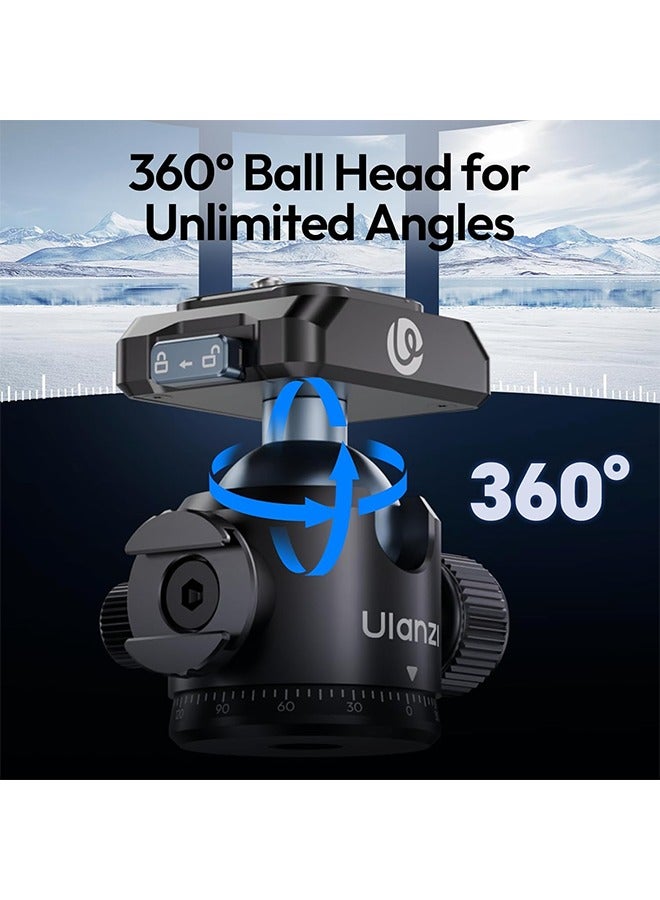 Ulanzi T100 Ball Head, Tripod Ball Head Mount 1/4 & 3/8 inch with Uka Quick Release Plate & Cold Shoe, 360° Rotating Panoramic Ball Head for DSLR Camera,Tripod,Monopod,Slider,Camcorder, 13lbs/6kg Load - Image 4
