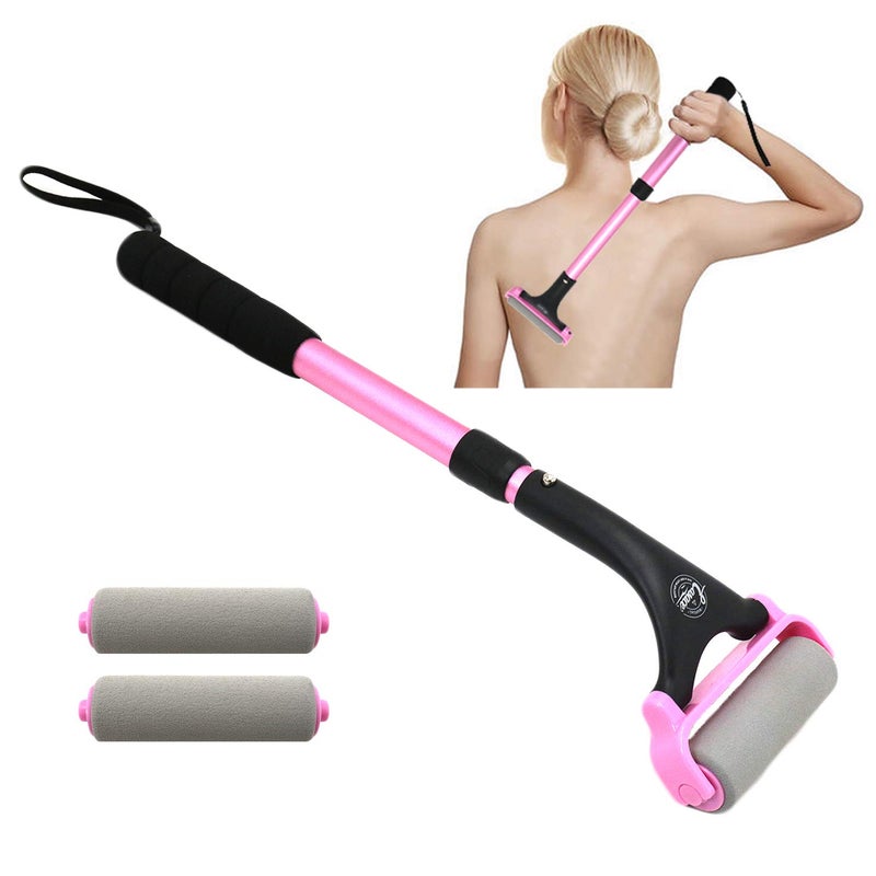 EASACE Lotion Applicator for Back Body Long Handle 215inch Adjustable Lotion Roller with 2 Replacement Roller for Back selfPink