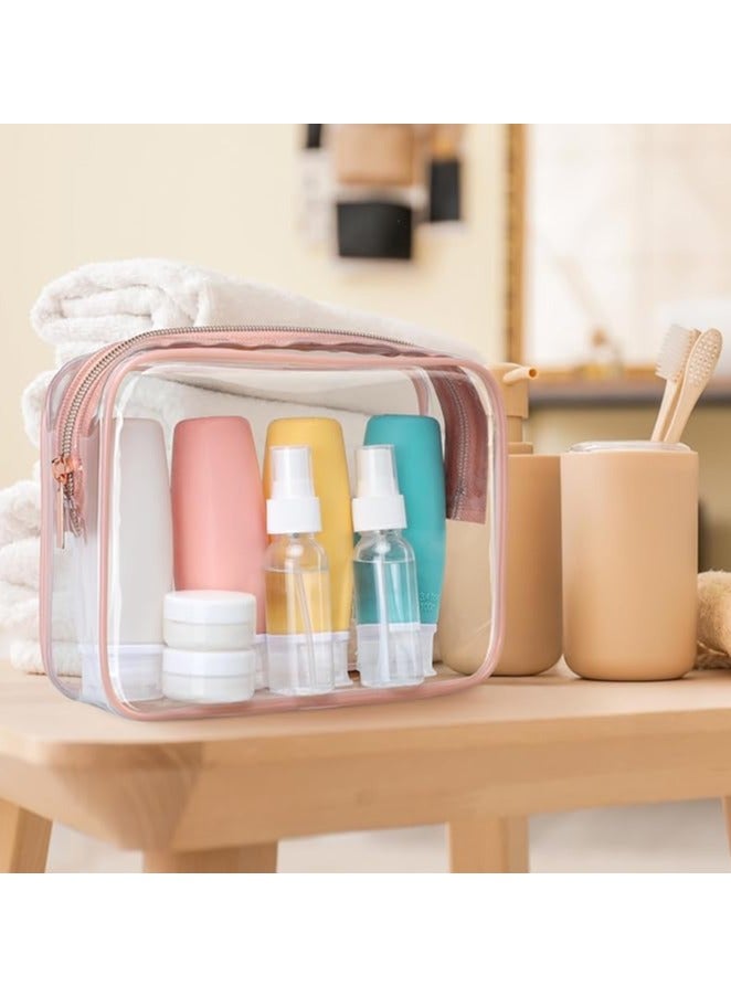 Clear Toiletry Bag, 3 Pack TSA Approved Toiletry Bag Quart Size Bag, Travel Makeup Cosmetic Bag for Women Men, Carry on Airport Airline Compliant Bag, Rose Pink, Pack of 3 - Image 1