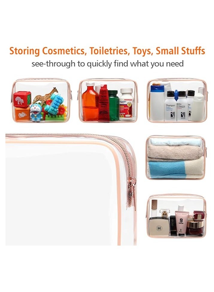 Clear Toiletry Bag, 3 Pack TSA Approved Toiletry Bag Quart Size Bag, Travel Makeup Cosmetic Bag for Women Men, Carry on Airport Airline Compliant Bag, Rose Pink, Pack of 3 - Image 2