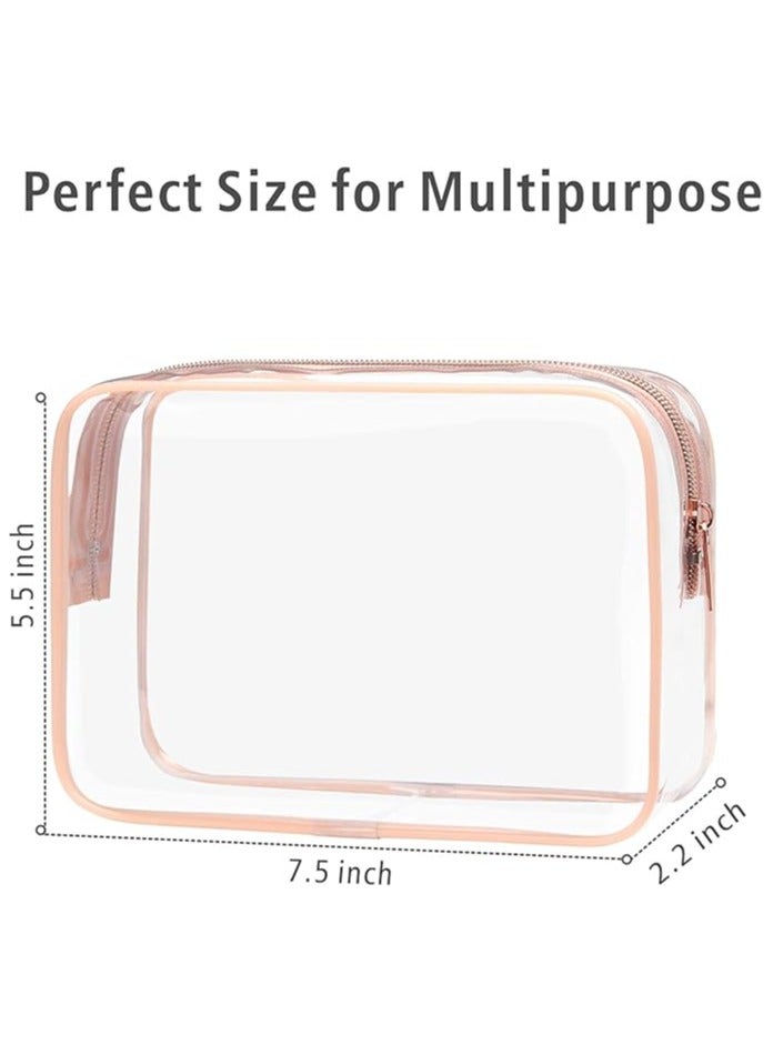 Clear Toiletry Bag, 3 Pack TSA Approved Toiletry Bag Quart Size Bag, Travel Makeup Cosmetic Bag for Women Men, Carry on Airport Airline Compliant Bag, Rose Pink, Pack of 3 - Image 4