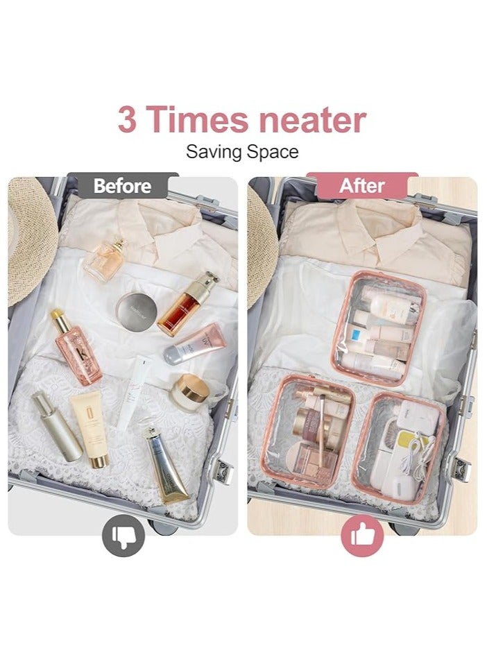 Clear Toiletry Bag, 3 Pack TSA Approved Toiletry Bag Quart Size Bag, Travel Makeup Cosmetic Bag for Women Men, Carry on Airport Airline Compliant Bag, Rose Pink, Pack of 3 - Image 5