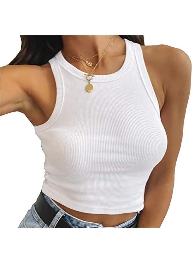 Women Casual Basic Sleeveless High Neck Rib-Knit Y2k Crop Tank Top - Image 2