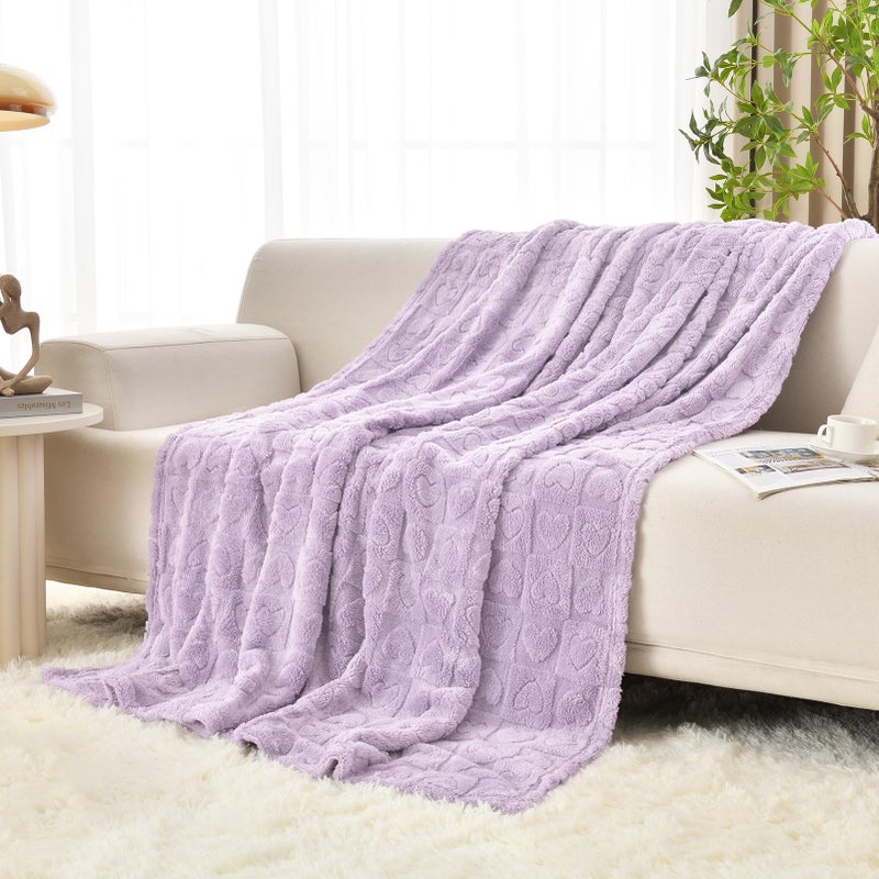 GIOKARNNA Heart Checkered Throw Blankets  for Love Mother Friends Pets 280 GSM Super Soft Warm Lightweight Fluffy Bed Blanket for Women Anniversaries(Light Purple 50""x60"") - Image 2