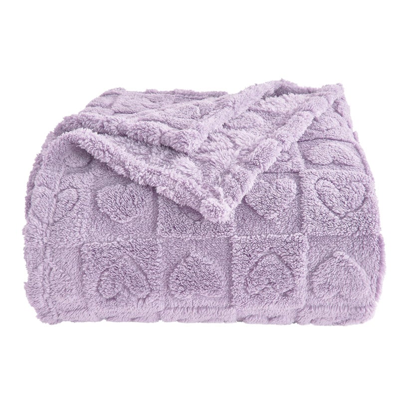 GIOKARNNA Heart Checkered Throw Blankets  for Love Mother Friends Pets 280 GSM Super Soft Warm Lightweight Fluffy Bed Blanket for Women Anniversaries(Light Purple 50""x60"") - Image 1