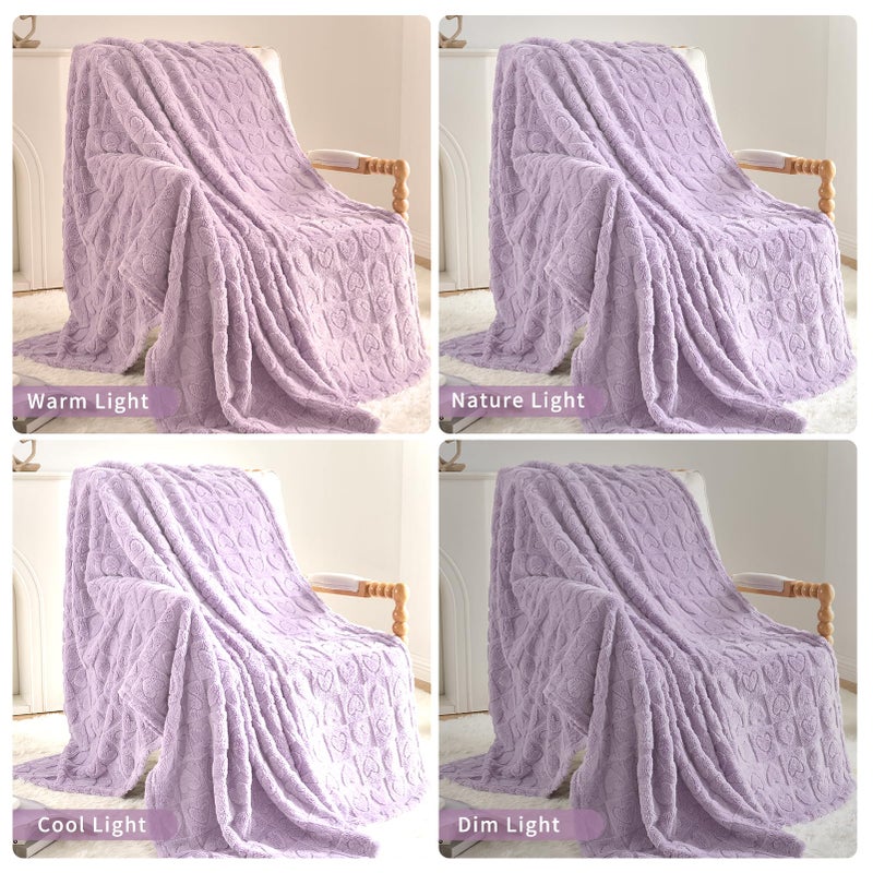 GIOKARNNA Heart Checkered Throw Blankets  for Love Mother Friends Pets 280 GSM Super Soft Warm Lightweight Fluffy Bed Blanket for Women Anniversaries(Light Purple 50""x60"") - Image 3