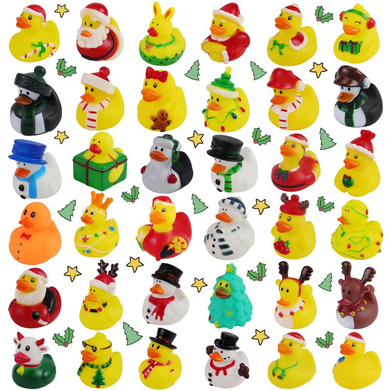 Fudragtn 36Pcs Christmas Rubber Ducks in Bulk 2 Inch Mini Christmas Ducks Bath Toys for Kids Boys Girls Holiday Rubber Ducks for Jeep Ducking Xmas Party Favors Decorations Stocking Stuffers Gifts - Image 3