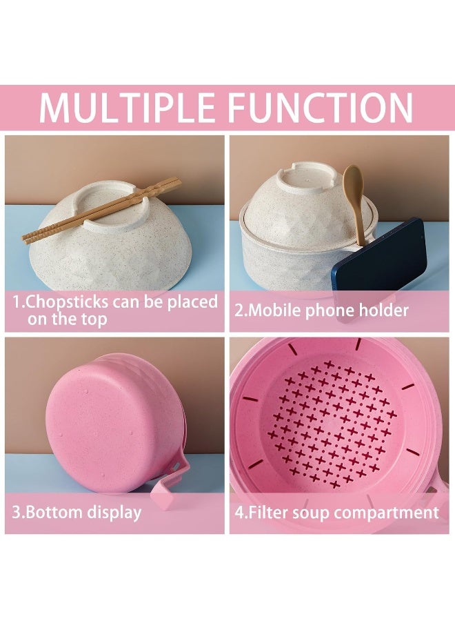 Romooa 12 Pcs Picnic Dinnerware Sets 33 oz Wheat Straw Microwave Ramen Bowl with Handles Unbreakable Bowl with 89 Inch Plates Cups Cutlery for Camping BBQ Party Dorm CollegeBeige Pink - Image 4