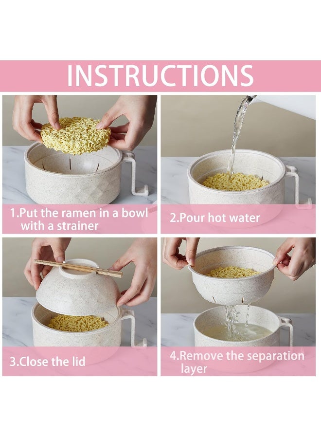 Romooa 12 Pcs Picnic Dinnerware Sets 33 oz Wheat Straw Microwave Ramen Bowl with Handles Unbreakable Bowl with 89 Inch Plates Cups Cutlery for Camping BBQ Party Dorm CollegeBeige Pink - Image 3