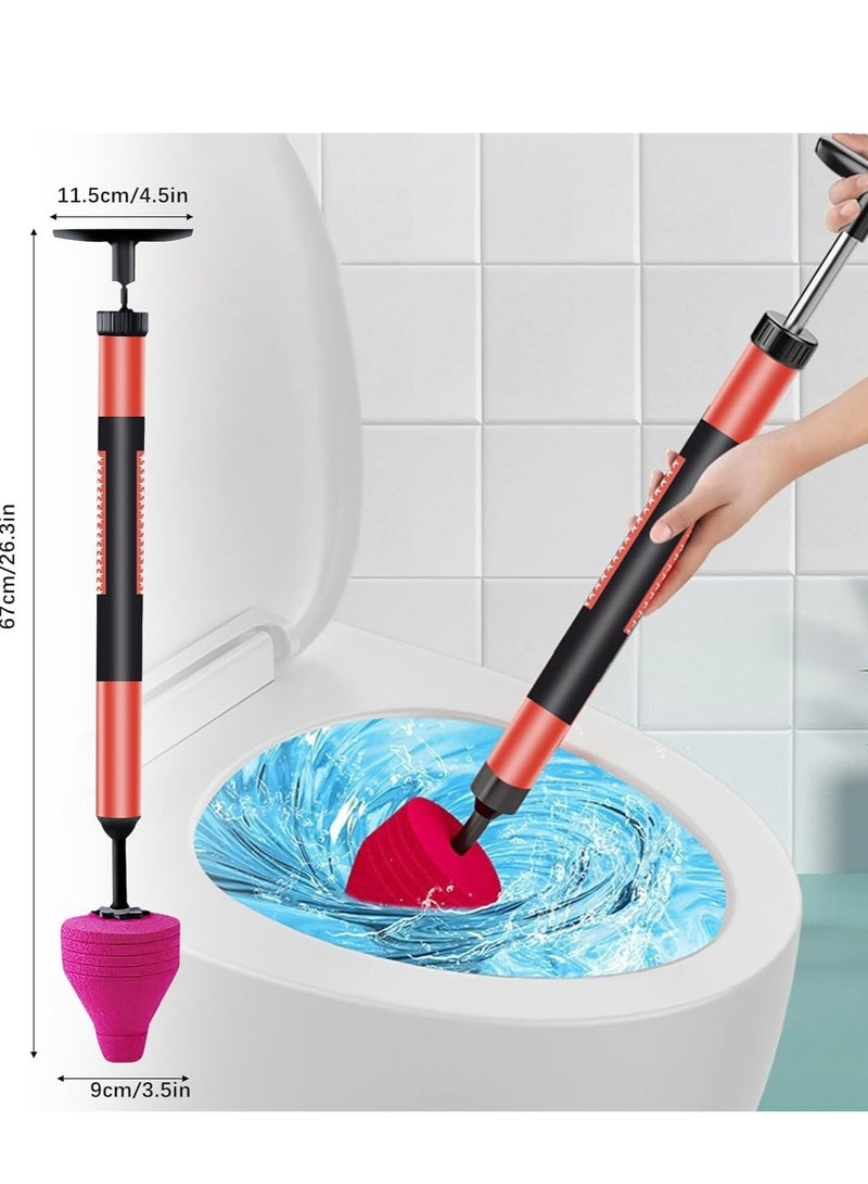 High Pressure Toilet Unblock, One Shot Toilet Pipe Plunger, Upgraded Stainless Steel Toilet Plunger Kit, High Pressure Air Drain Clog Remover Plumbing Tool for Toilet, Bathroom, Floor Drain, Sewer