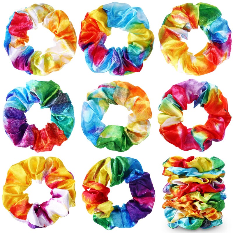 Toulite 24 Pieces Tie Dye Hair Scrunchies Bulk Colorful Tie Dye Hair Scrunchies Accessories Rainbow Elastic Ponytail Holder Bands for Women Girls Party Favors