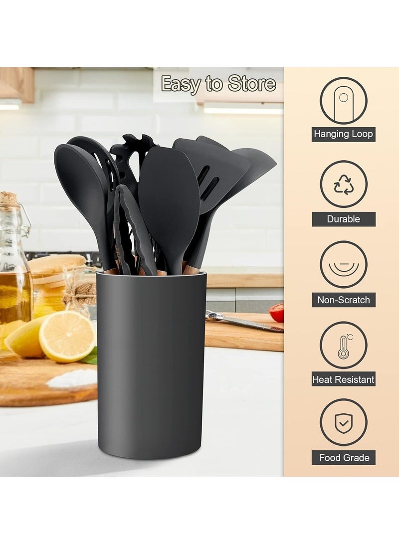 طقم أدوات مطبخ سيليكون 12 قطعة مع يد خشب – مقاوم للحرارة وغير لاصق – شامل ملعقة، مغرفة، خفاقة، ملقاط وحامل – أدوات طبخ احترافية لتحضير الطعام - متعدد الالوان - Image 3