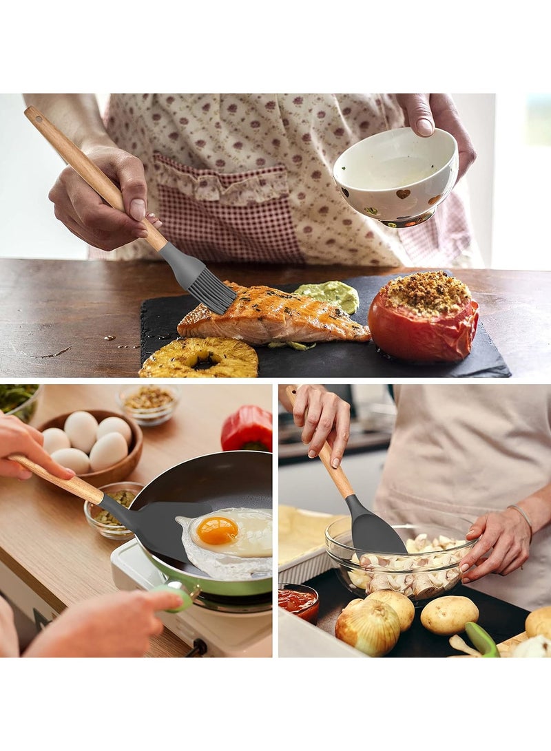 طقم أدوات مطبخ سيليكون 12 قطعة مع يد خشب – مقاوم للحرارة وغير لاصق – شامل ملعقة، مغرفة، خفاقة، ملقاط وحامل – أدوات طبخ احترافية لتحضير الطعام - متعدد الالوان - Image 5
