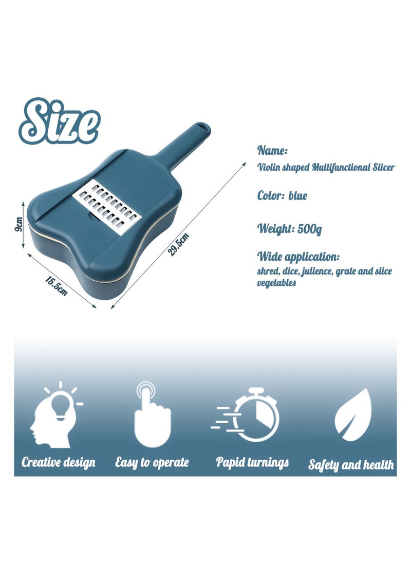 SYOSI قطاعة خضار ومبشرة، شكل كمان 5 في 1 قطاعة متعددة الوظائف، قاطعة خضار مطبخية مع 5 شفرات، مبشرة بطاطس، قاطعة بصل، قطاعة طماطم وليمون، مقشرة خضار - Image 3