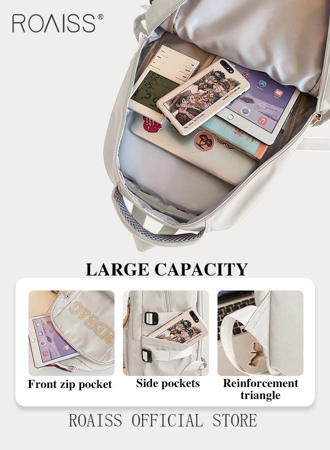 roaiss Unisex Stylish Backpack with Adorable Pendant, Large Capacity Schoolbag with Adjustable Straps, Multifunctional Multi-pocket Bookbag for Students, Suitable for School, Excursion or Any Outdoor Activities - Image 5