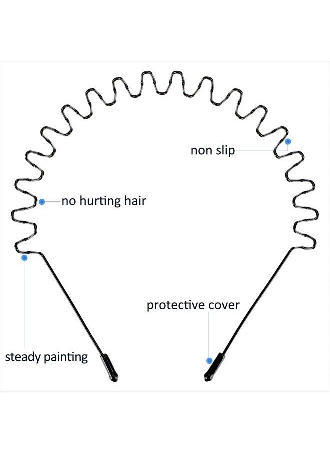 WILLBOND 6 Pieces Metal Headbands Wavy Hairband Spring Hair Hoop Black Unisex Men Women Elastic Non Slip Sports  - Image 3