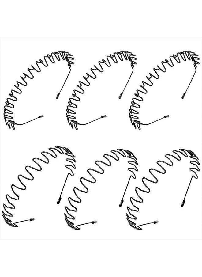 WILLBOND 6 Pieces Metal Headbands Wavy Hairband Spring Hair Hoop Black Unisex Men Women Elastic Non Slip Sports  - Image 1