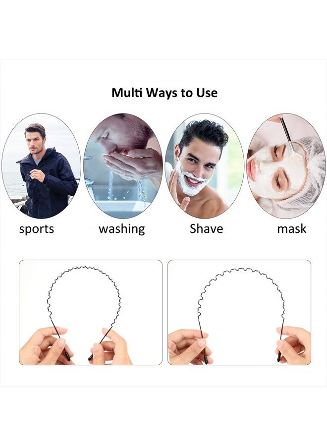 6 Pieces Metal Headbands Wavy Hairband Spring Hair Hoop Black Unisex Men Women Elastic Non Slip Sports