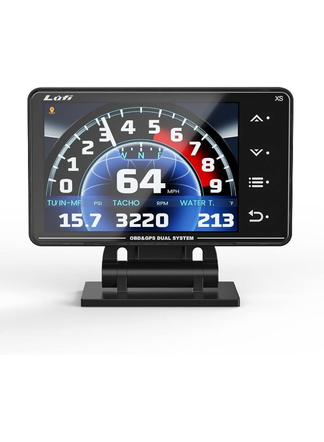 Lufi Xs OBD2 Gauge Display, GPS Speedometer, Car Inclinometer, Boost Gauge, RPM Meter, Heads Up Display for Car, Multifunction Digital Gauge Cluster - Image 1