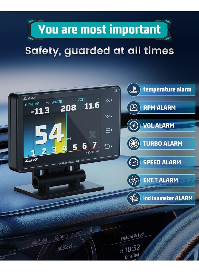Lufi Xs OBD2 Gauge Display, GPS Speedometer, Car Inclinometer, Boost Gauge, RPM Meter, Heads Up Display for Car, Multifunction Digital Gauge Cluster - Image 4