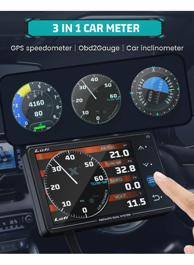 Lufi Xs OBD2 Gauge Display, GPS Speedometer, Car Inclinometer, Boost Gauge, RPM Meter, Heads Up Display for Car, Multifunction Digital Gauge Cluster - Image 5