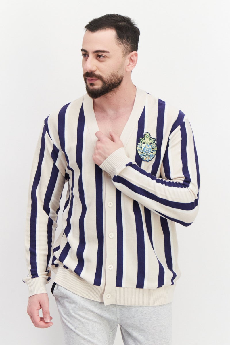 FILA Men Sportswear Fit V Neck Long Neck Outdoor Cardigan, Beige - Image 1