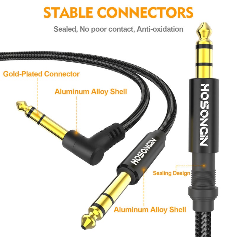 HOSONGIN 1/4 Inch TRS Instrument Cable 15 feet 2-Pack, Straight-to-Right Angle 6.35mm Male Stereo Audio Cord, Balanced Interconnect Line for Electric Guitar, Bass, Keyboard, Mixer, Amplifier, Speaker - Image 5